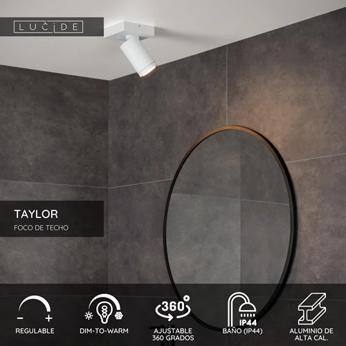 Lucide TAYLOR - Foco de techo Baño - LED Dim to warm - GU10 - 1x5W 2200K/3000K - IP44 - Blanco - USP